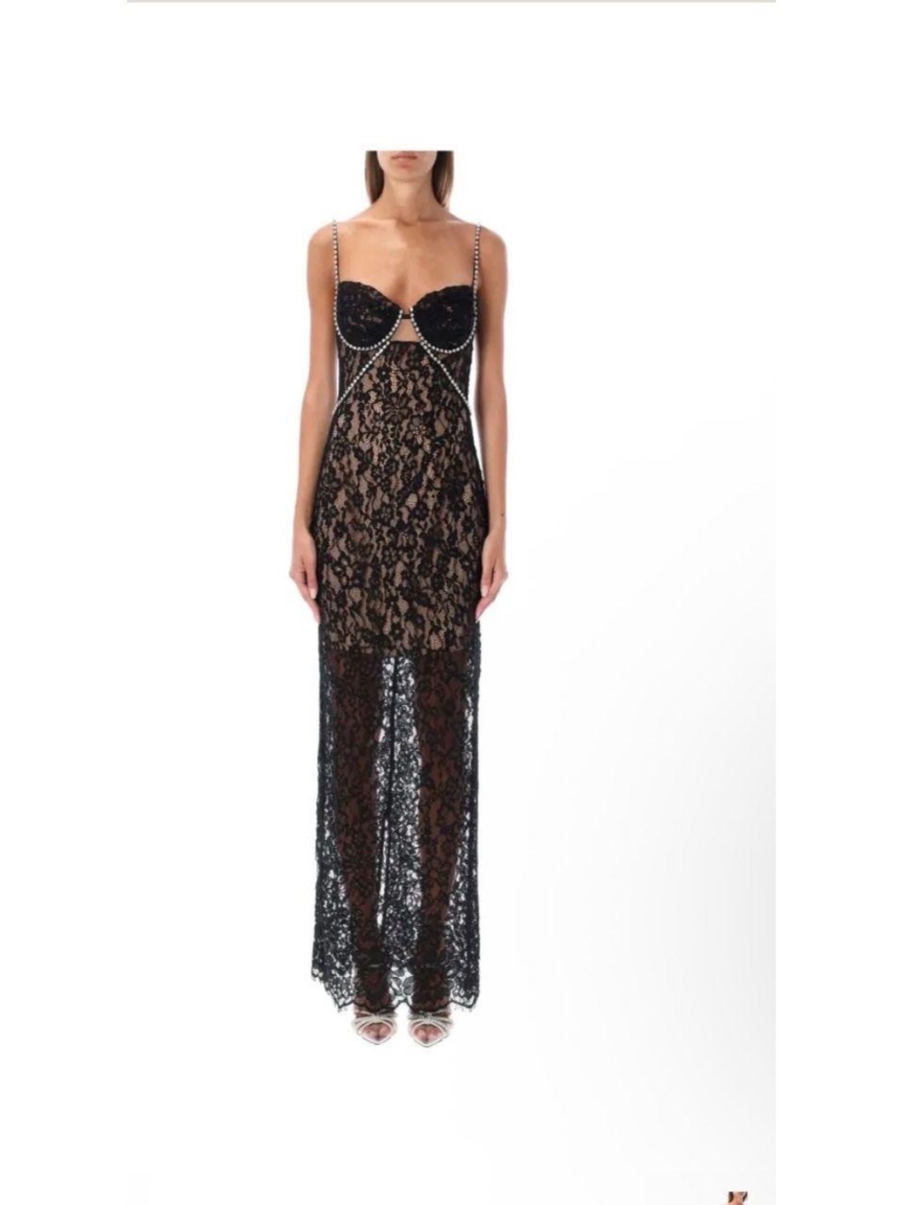 Self-Portrait Black Lace Maxi Dress with Embellished Straps